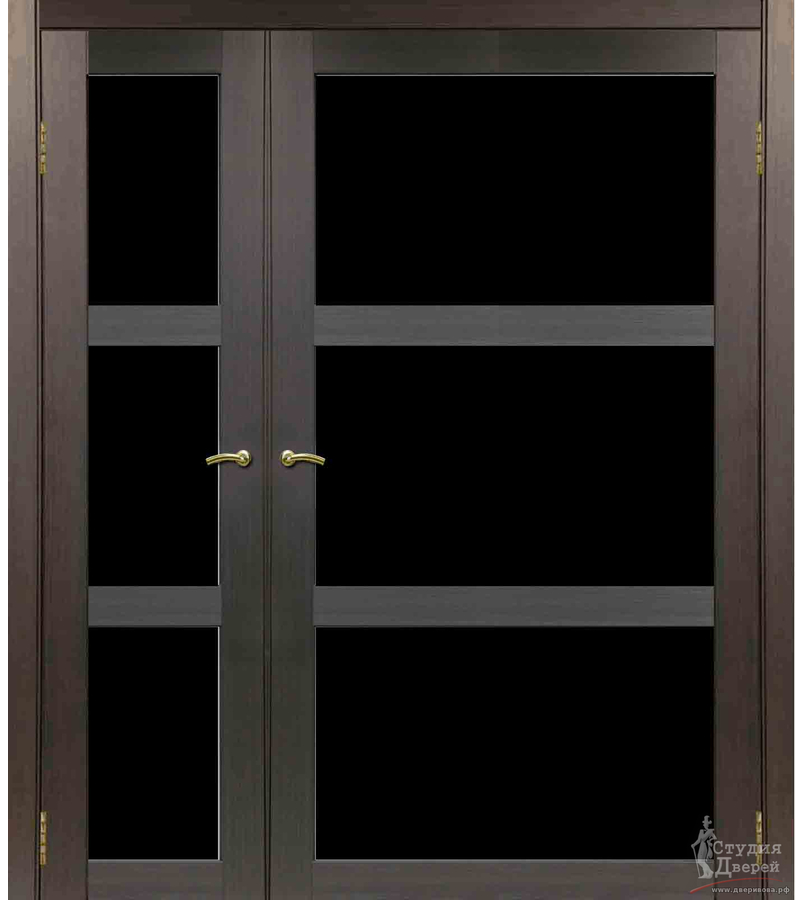 Двери асимметричные двустворчатые Турин 530.222 Венге FL, стекло LAC черный