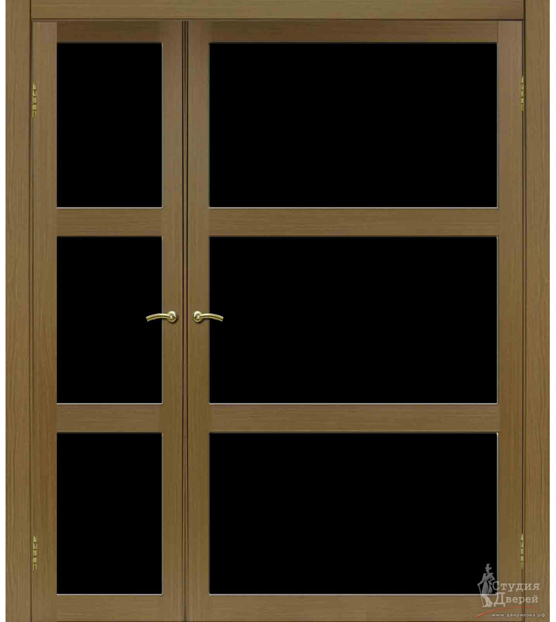 Двери асимметричные двустворчатые Турин 530.222 Орех NL, стекло LAC черный