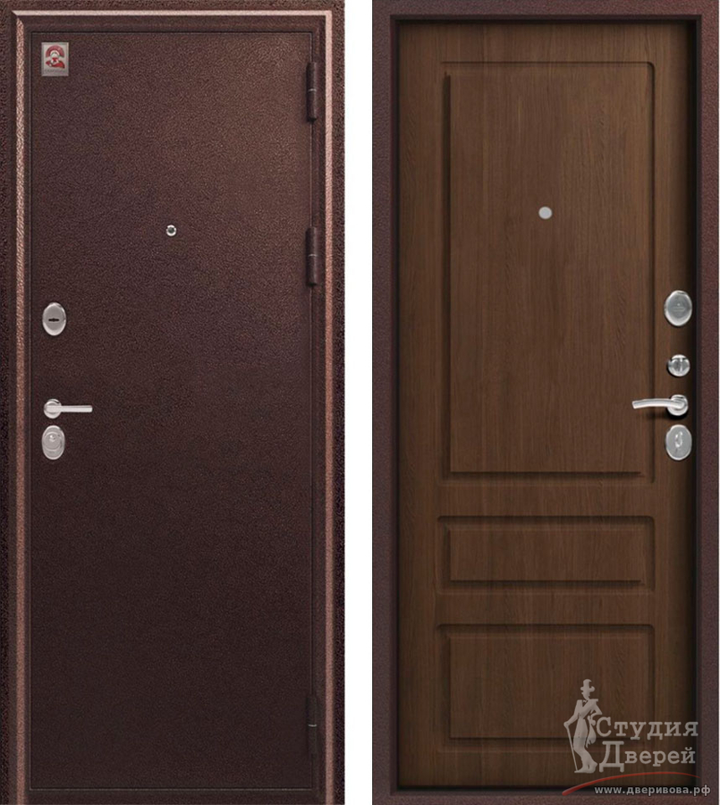 Дверь стальная LUX-6 Медный муар - Дуб янтарный