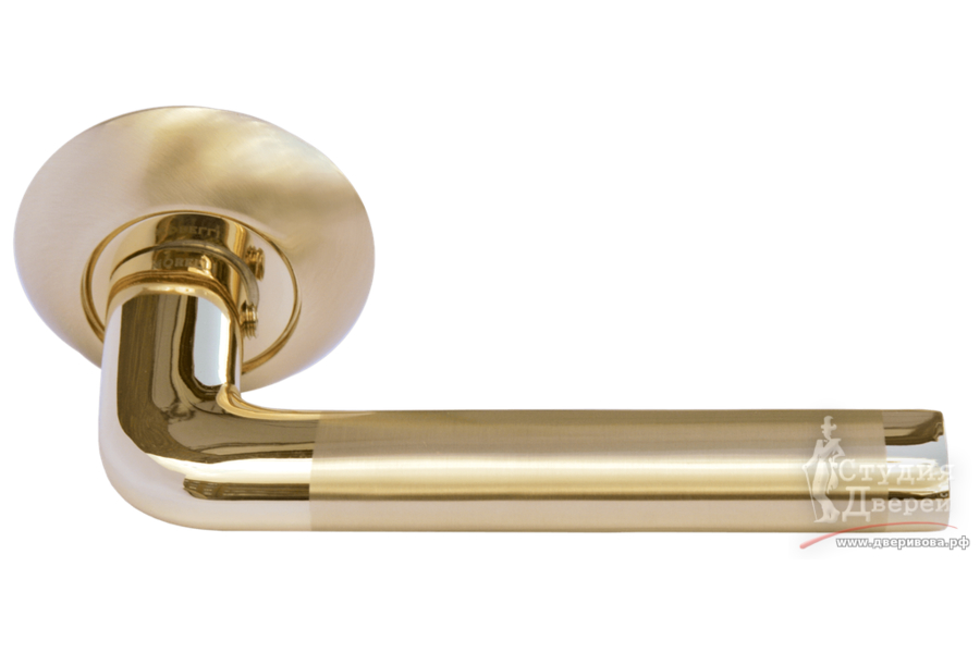 Ручка дверная на круглой розетке MH-03 SG/GP матовое золото/золото