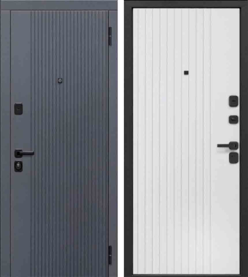 Входная дверь Luxor 2МДФ Вертикаль, МДФ-панель 12 мм Сатин графит/МДФ-панель 10 мм Эмалит белый