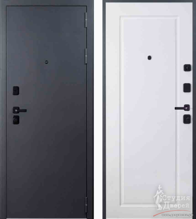 Дверь стальная ЭТАЛОН S-1 Черный муар/МДФ 16 мм Белый снег